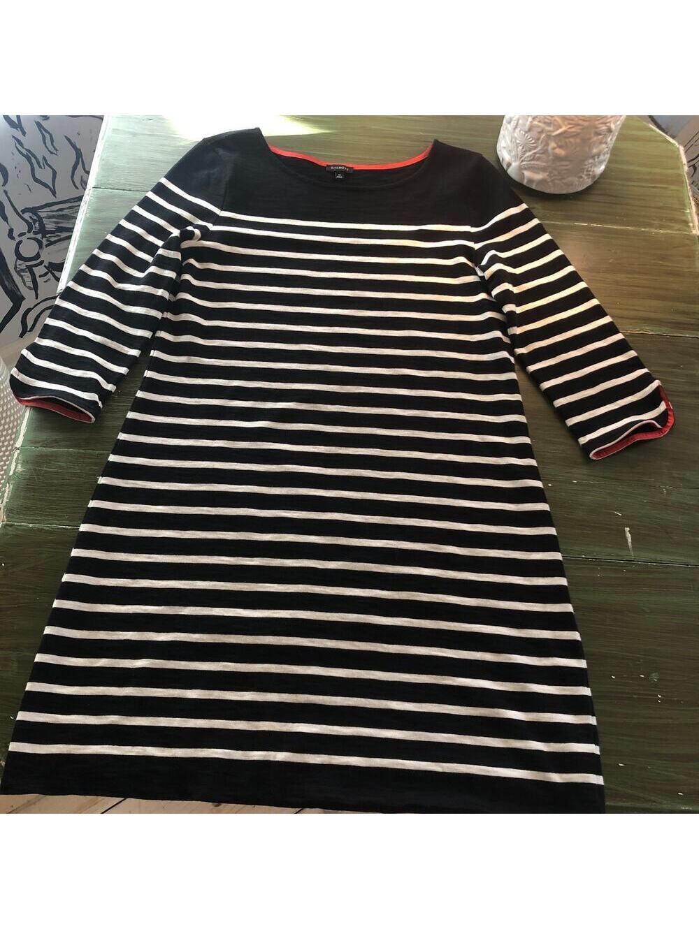 Talbots Womens NWOT Black and White Striped Knit 3/4 Sleeve Dress - Size M